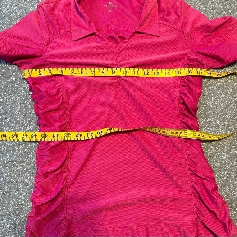Athleta Top Birdie Rouched Collar Short Sleeves V-neck Pink Tennis Golf Size M